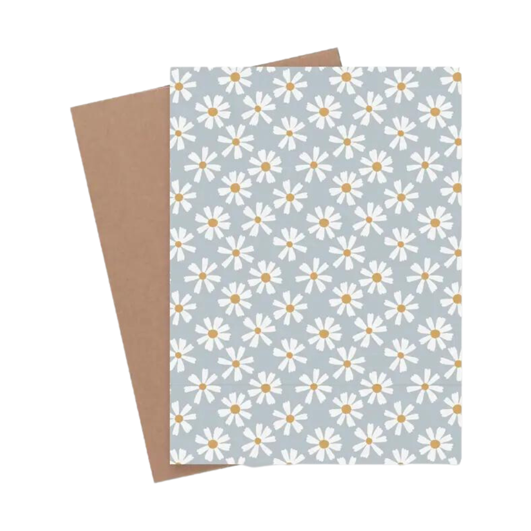 Greeting Card - Blue with White Daisies for Any Occasion - Blank Inside