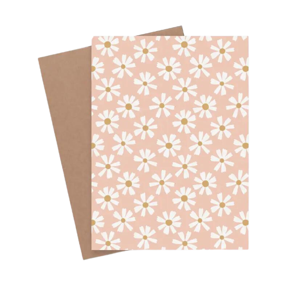 Greeting Card - Pink with White Daisies for Any Occasion - Blank Inside
