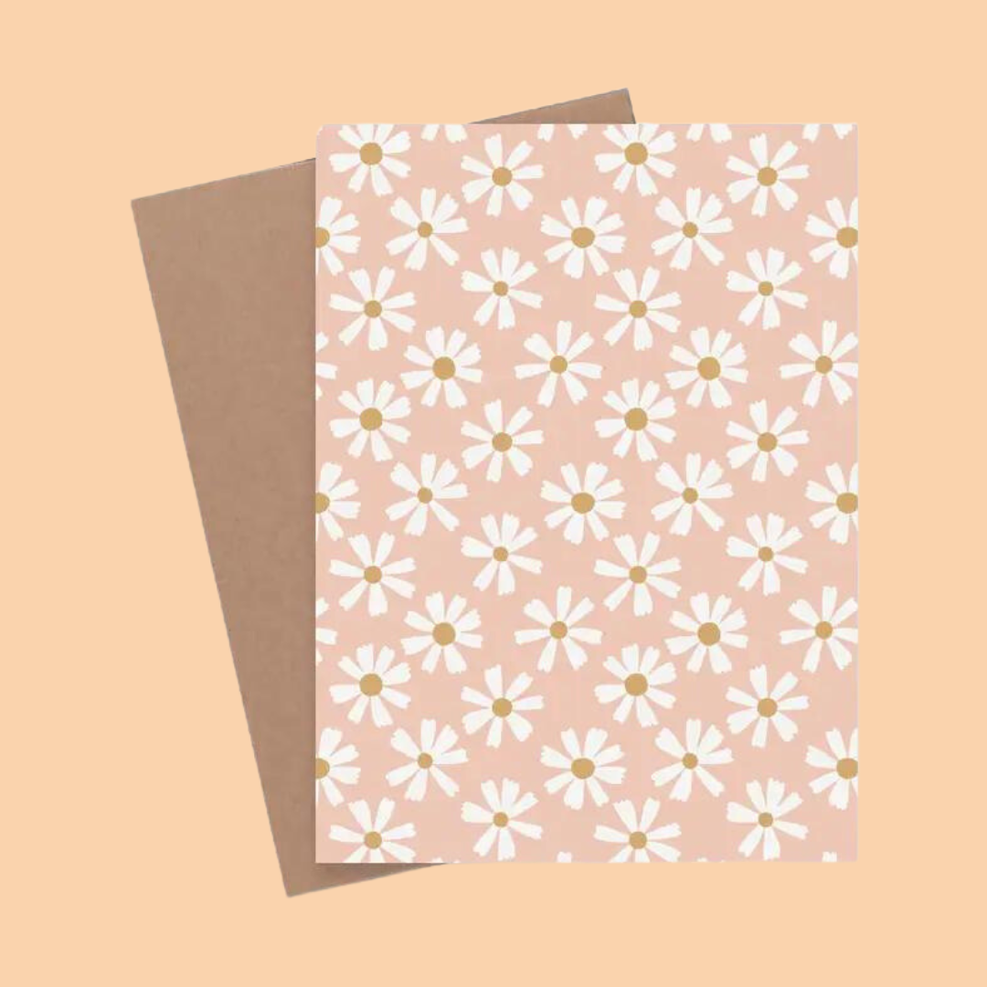 Greeting Card - Pink with White Daisies for Any Occasion - Blank Inside