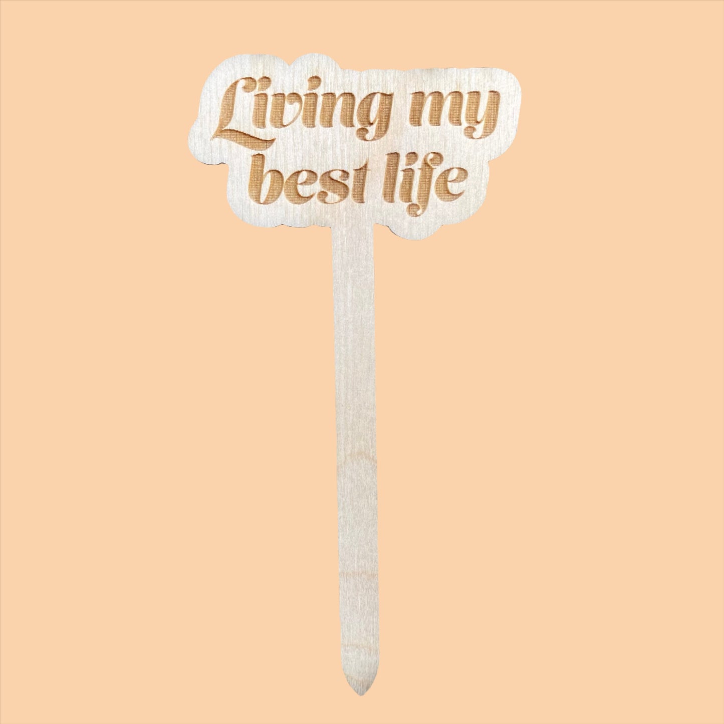 Wooden Stake Plant Marker Decor - Living My Best Life