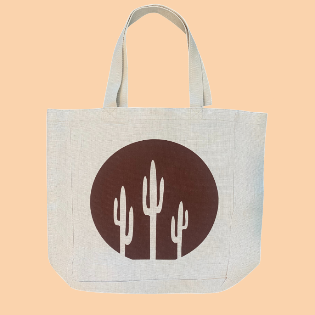 Canvas Tote Bag - Dark Clay Sun with Cactus Silhouette