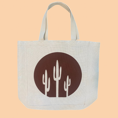 Canvas Tote Bag - Dark Clay Sun with Cactus Silhouette