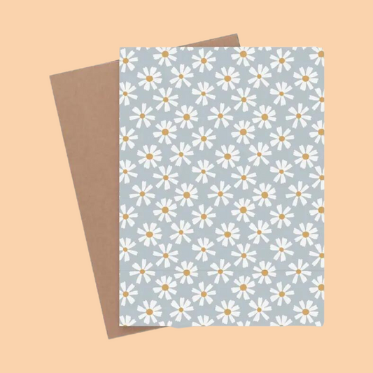 Greeting Card - Blue with White Daisies for Any Occasion  - Blank Inside