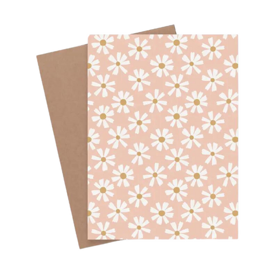 Greeting Card - Pink with White Daisies for Any Occasion  - Blank Inside