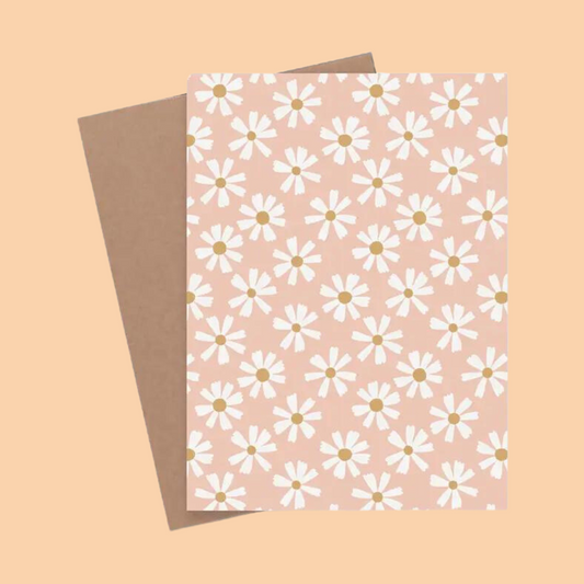 Greeting Card - Pink with White Daisies for Any Occasion  - Blank Inside