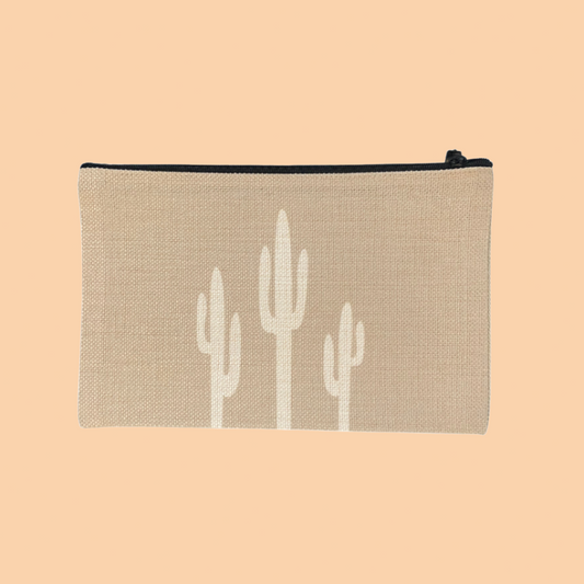 Canvas Pouch with Zipper - Arizona Desert Cactus Cream