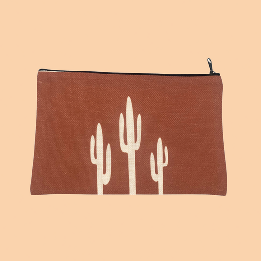 Canvas Pouch with Zipper - Arizona Desert Cactus Clay