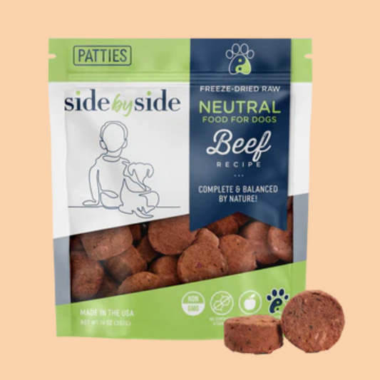 Side by Side Freeze Dried Raw Beef Patties