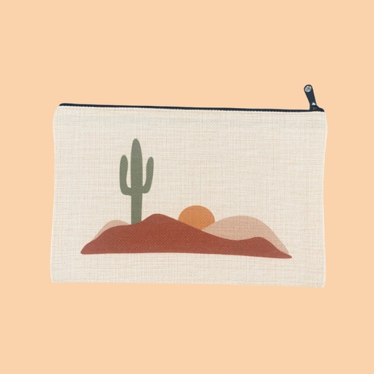 Canvas Pouch with Zipper - Arizona Desert Cactus Sunset Landscape