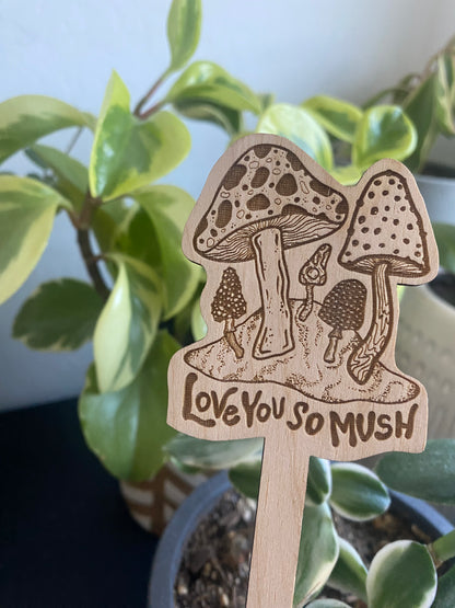 Wooden Stake Plant Marker Decor - Mushroom Love You So Mush