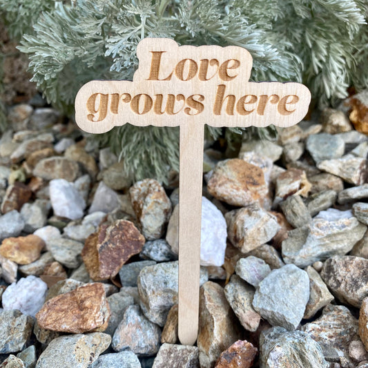 Wooden Stake Plant Marker Decor - Love Grows Here