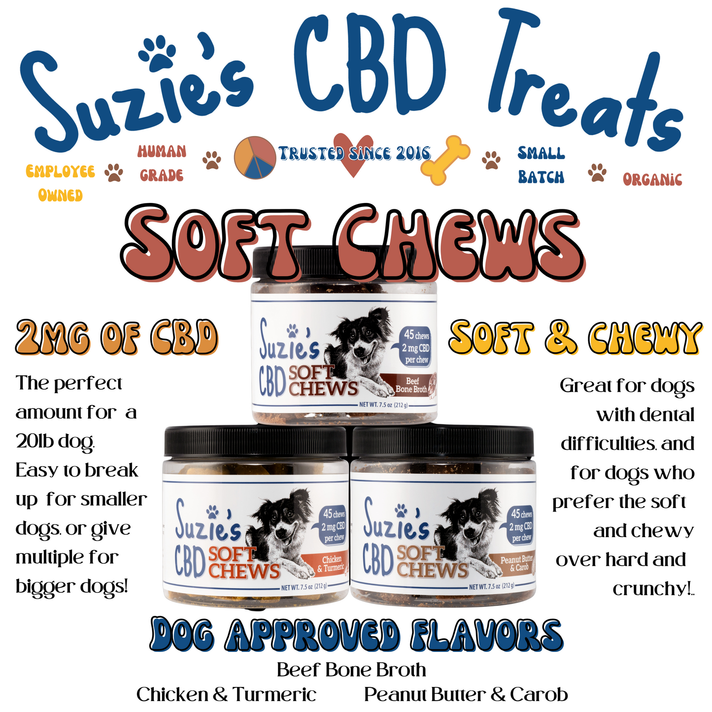 Suzie's CBD Treats 2mg Soft Chews - Beef Bone Broth